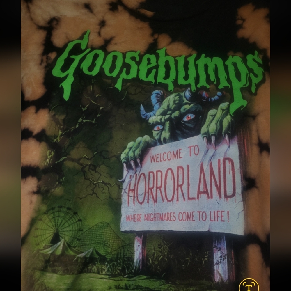 Goosebumps Black Bleached Boxy Crop Top Y2K Horroland Monster Shirt M - Picture 4 of 4